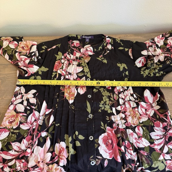 Roamans 12W Floral Pleated Button Up Long Sleeve Tunic Blouse - Picture 6 of 7
